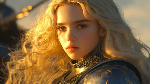 Armored Woman with Blonde Hair Portrait