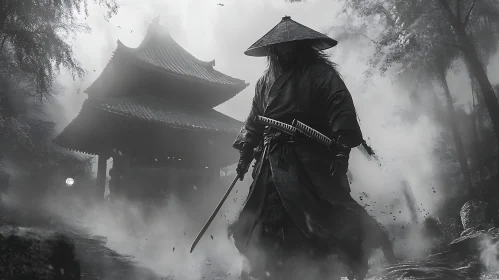 Lone Samurai in Monochrome