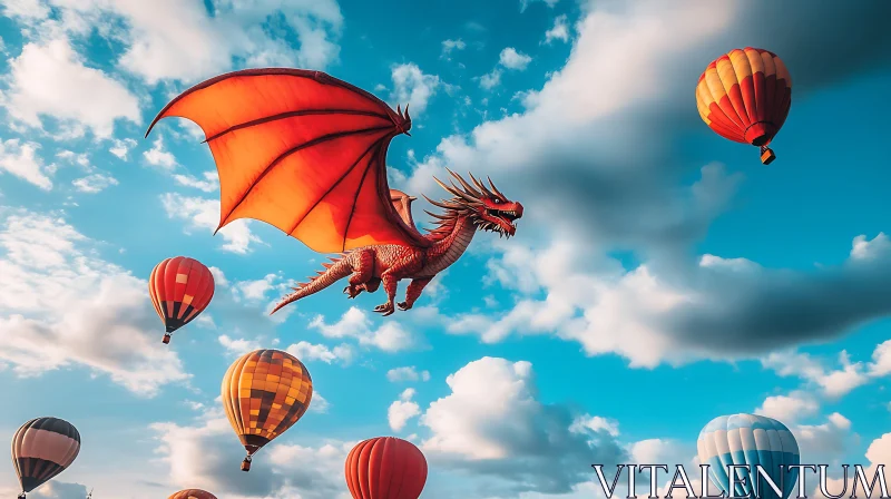 AI ART Fantasy Dragon and Balloon Sky