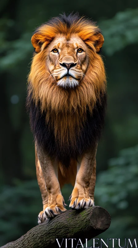 Lion Standing on a Tree Trunk AI Image