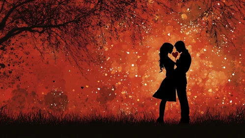 Silhouette of Couple in Love