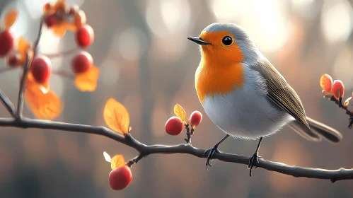 Autumn Robin with Berries