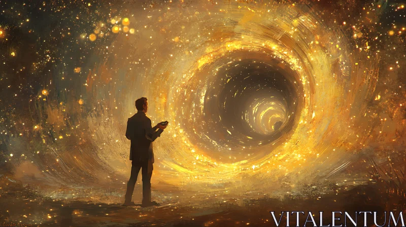 Man and the Golden Portal AI Image