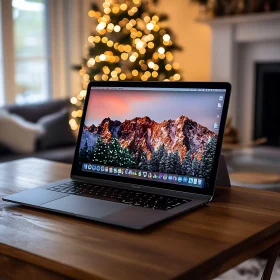Laptop in Cozy Holiday Setting