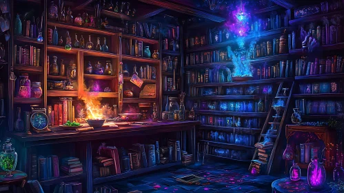 Mystical Alchemy Chamber: Potion Brewing Scene