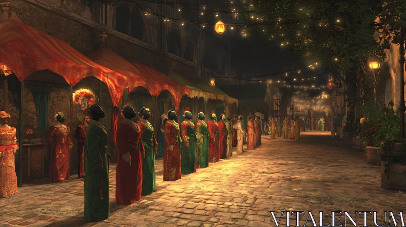 Night Market in Ancient City AI Image