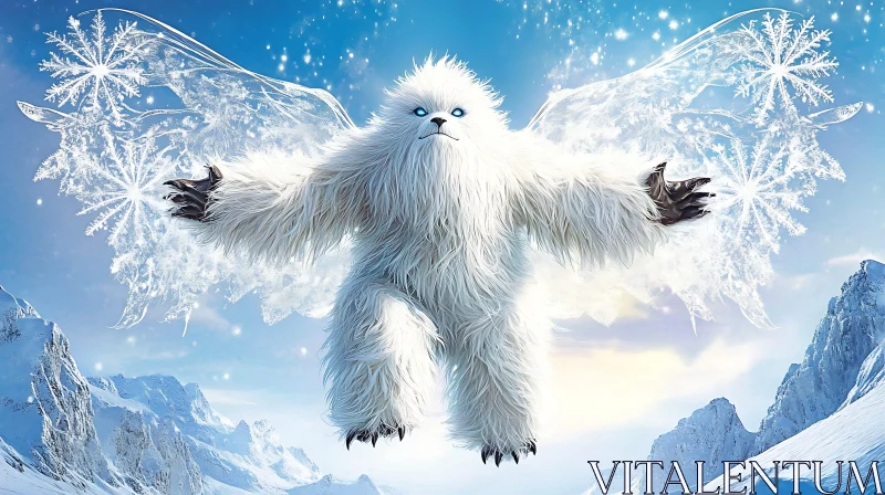 Winter Yeti with Snowflake Wings AI Image