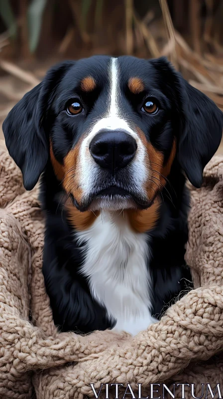 Warm Canine Portrait with Blanket AI Image