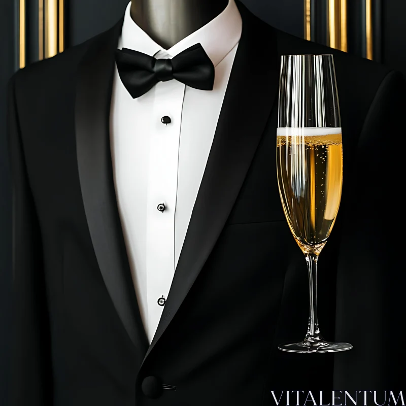 Luxury Tuxedo and Champagne Glass AI Image