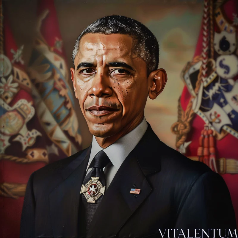 Barack Obama Portrait with Medal and Decorated Flags AI Image