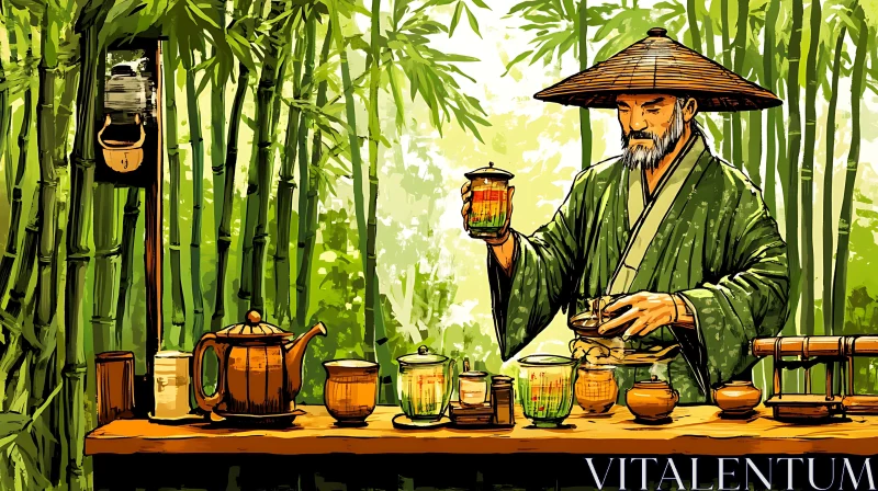 AI ART Asian Tea Master Illustration