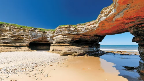 Scenic Sea Cave with Rock Formations and Sandy Beach