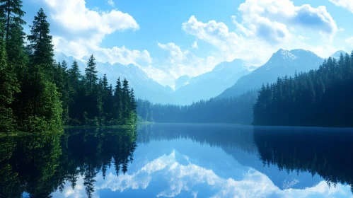 Tranquil Lake and Majestic Mountain Scene