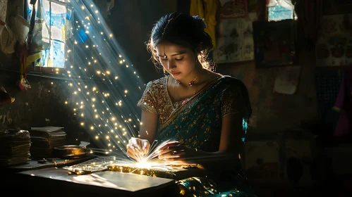 Woman in Saree Working in Sunlight