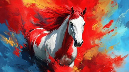Horse with Red Mane in Abstract