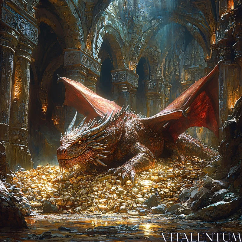 Ancient Dragon Guarding Treasure AI Image