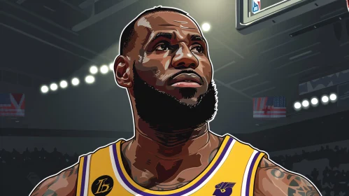 Illustration of LeBron James in a Basketball Arena