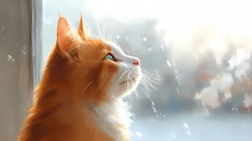 Contemplative Cat in Sunlit Window