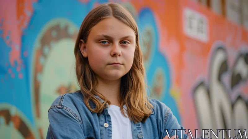 AI ART Greta Thunberg Urban Graffiti Background Portrait