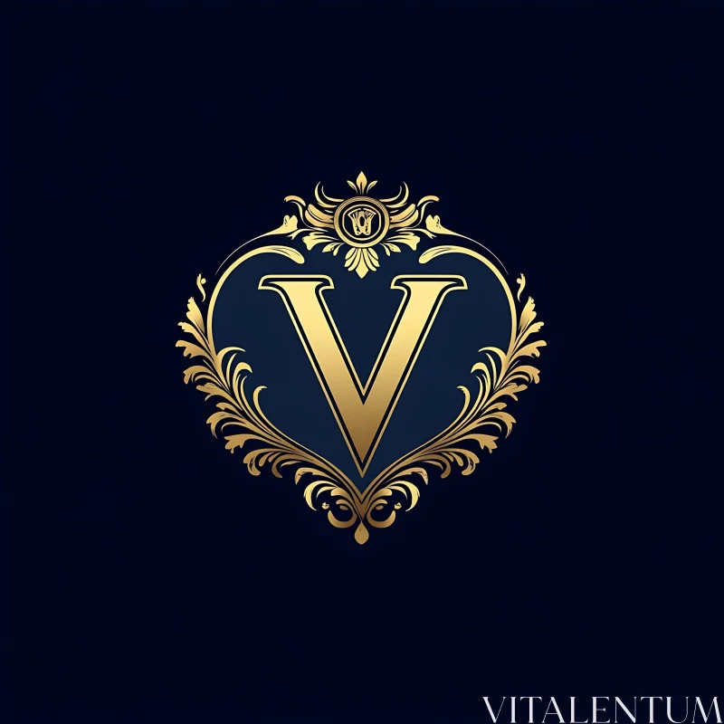 Elegant Gold 'V' Monogram with Floral Patterns AI Image