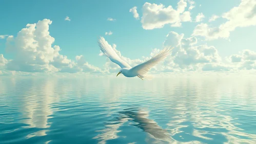 White Bird Over Calm Waters