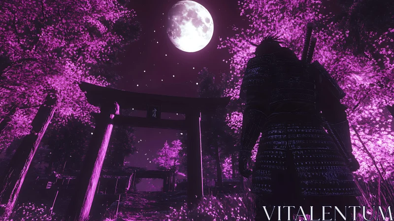 AI ART Moonlit Samurai at Torii Gate