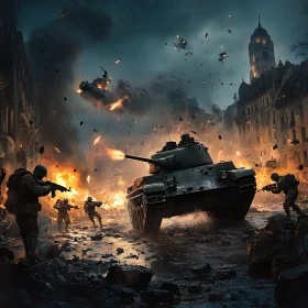 City Battle with Tank and Infantry