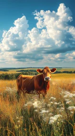 Cow in a Picturesque Meadow