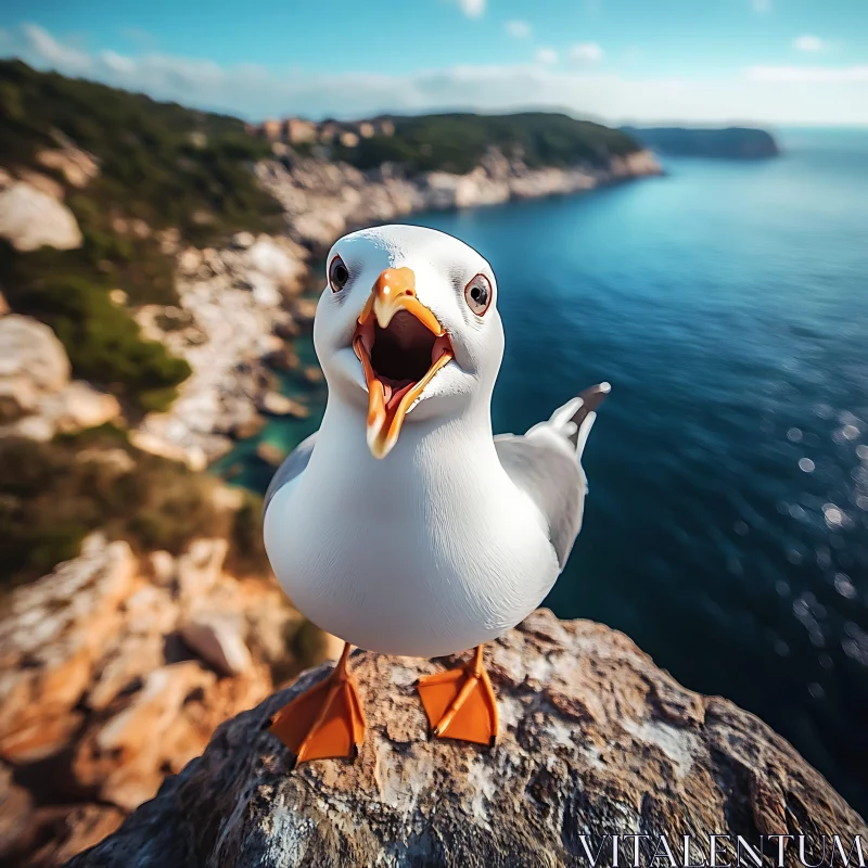 Coastal Seagull Portrait AI Image