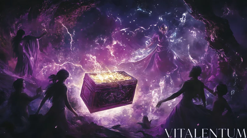 Mystical Chest and Ethereal Figures AI Image