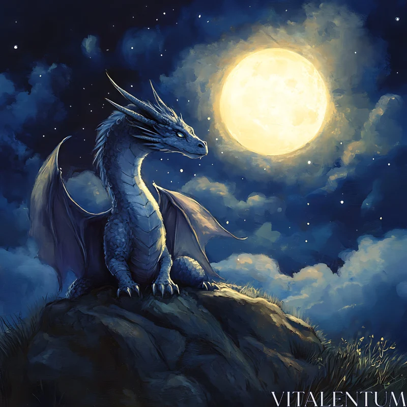 AI ART Moonlit Dragon Perch