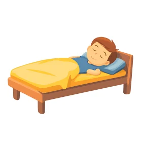 Cartoon Boy Asleep in Bed