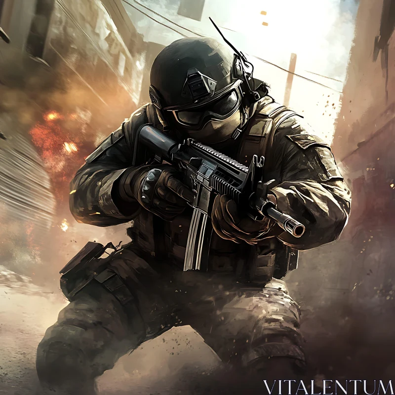 AI ART Urban Warfare: Soldier on Duty