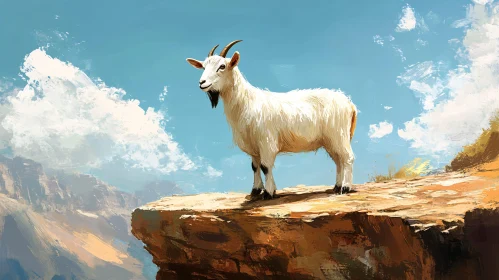 Goat Standing on Mountain Cliff