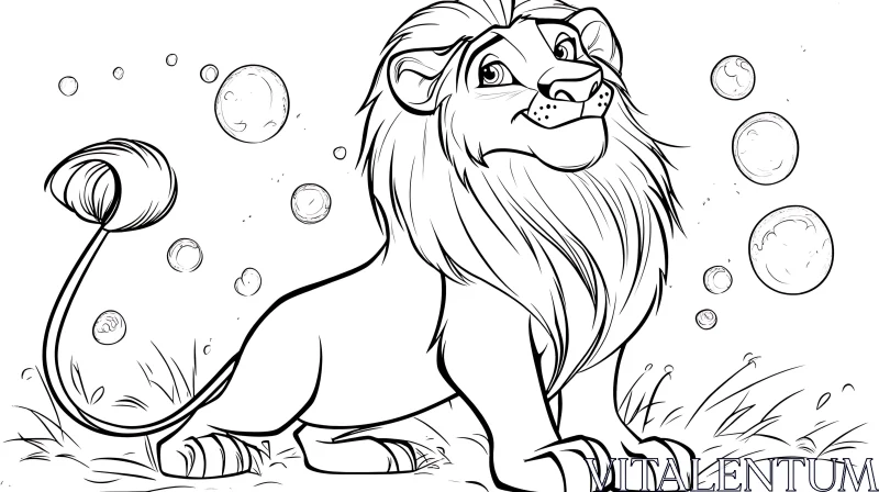 AI ART Lion in Bubbles Drawing