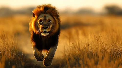Lion Striding Through the Savannah