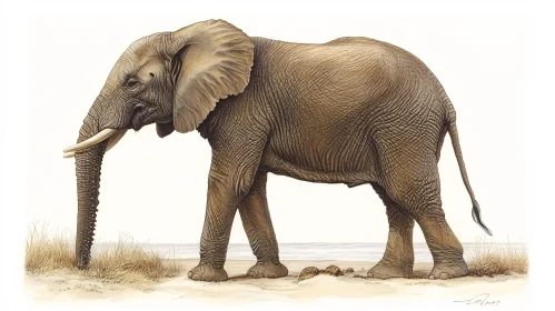 Wild Elephant in Savannah Landscape