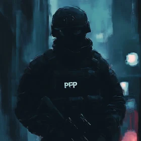 Tactical Figure in Urban Darkness