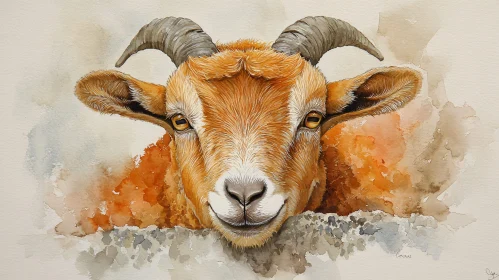 Watercolor Goat Art