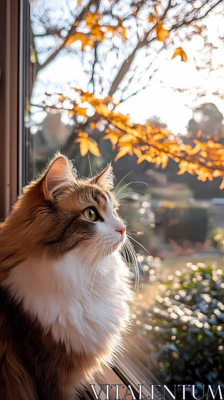 Contemplative Cat by the Window AI Image