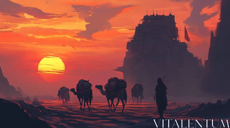 AI ART Desert Caravan at Sunset