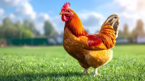 Colorful Chicken on Green Grass