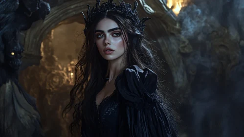 Crowned Beauty in Shadowy Ambiance