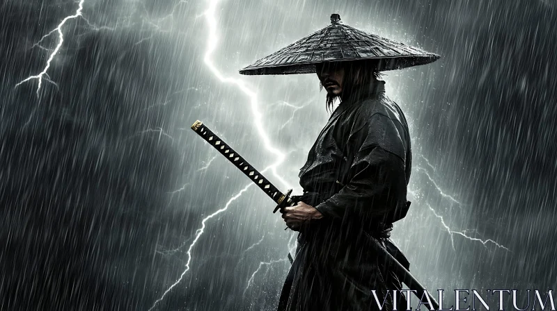 AI ART Rainy Night Samurai