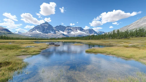 Tranquil Lake with Snow-Capped Peaks