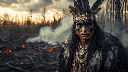 Tribal Man with Feather Headdress