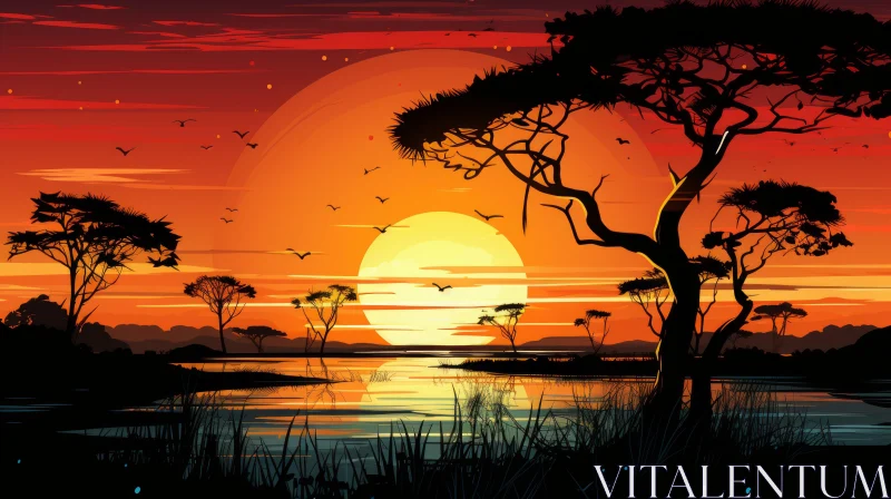 African Savannah Sunset: A Blend of Nature and Pop Art AI Image