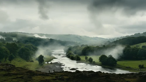 Atmospheric British Landscape - River and Mountain Scene