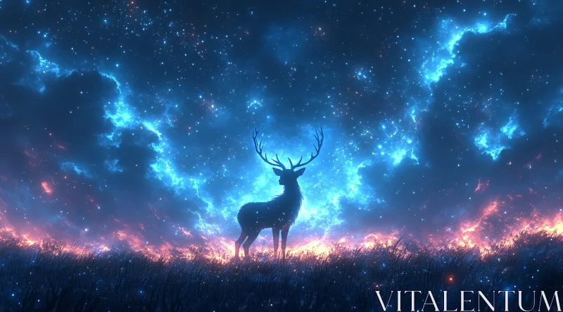 Celestial Deer in Night Landscape AI Image