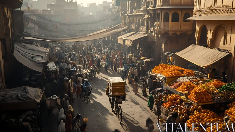 Crowded Market Street in Ancient City AI Image